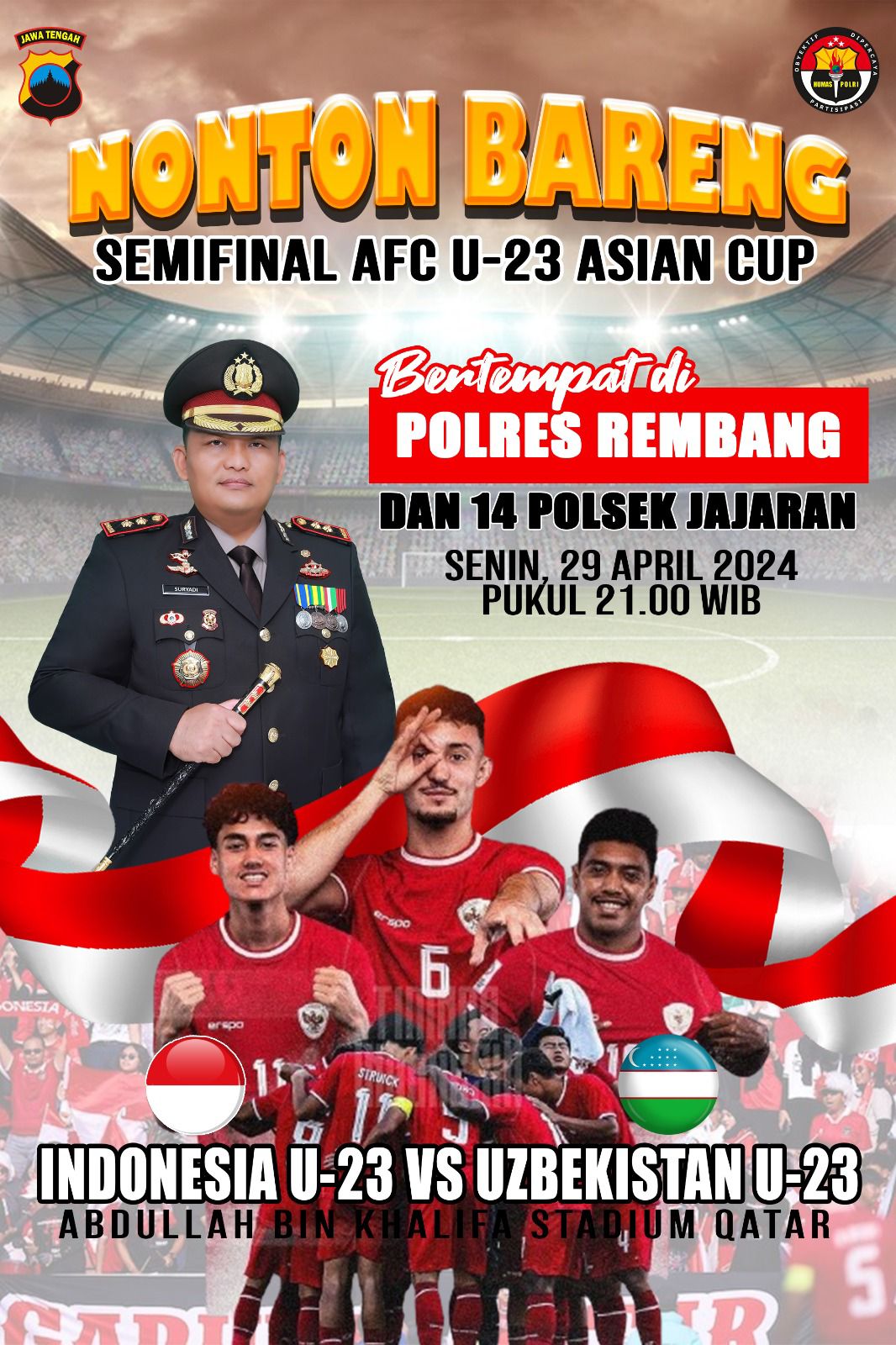 Semifinal Piala Asia U-23, Polres Rembang Gelar Nobar